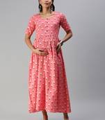 Pink woven blended cotton maxi-dresses