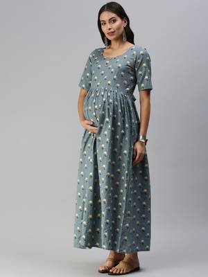 Grey woven blended cotton maxi-dresses 3