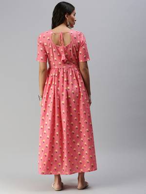 Pink woven blended cotton maxi-dresses 2