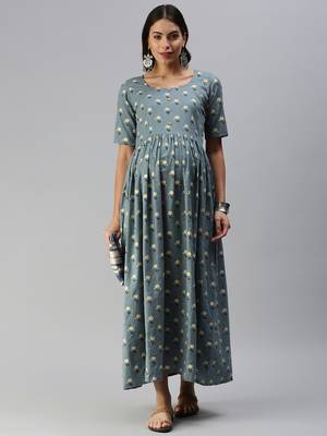 Grey woven blended cotton maxi-dresses 4