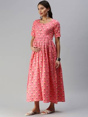 Pink woven blended cotton maxi-dresses 3