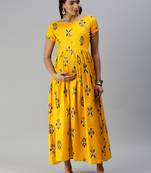 Mustard woven blended cotton maxi-dresses
