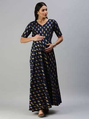 Navy-blue woven viscose rayon maxi-dresses 1