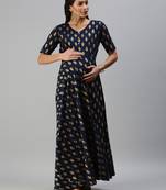 Navy-blue woven viscose rayon maxi-dresses