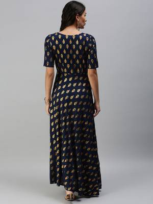 Navy-blue woven viscose rayon maxi-dresses 2