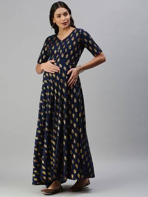Navy-blue woven viscose rayon maxi-dresses 3