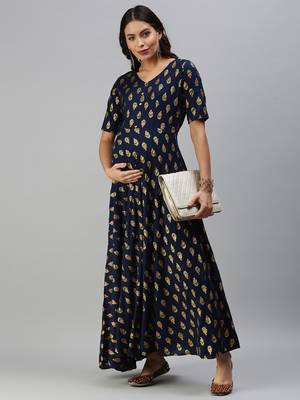 Navy-blue woven viscose rayon maxi-dresses 4