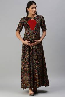 Black woven viscose rayon maxi-dresses