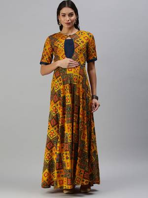 Yellow woven viscose rayon maxi-dresses 1