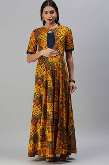 Yellow woven viscose rayon maxi-dresses