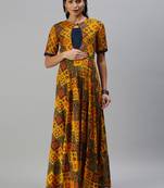 Yellow woven viscose rayon maxi-dresses