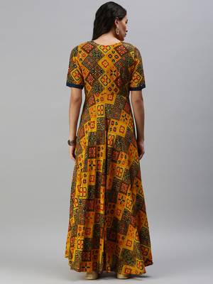 Yellow woven viscose rayon maxi-dresses 2