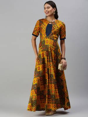 Yellow woven viscose rayon maxi-dresses 4