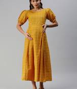 Mustard embroidered cotton short-dresses