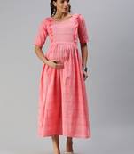 Pink woven blended cotton maxi-dresses