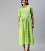 Green woven blended cotton maxi-dresses