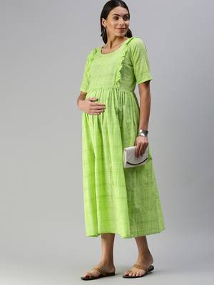Green woven blended cotton maxi-dresses 3