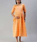 Orange woven blended cotton maxi-dresses
