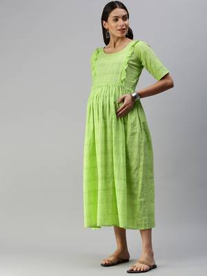 Green woven blended cotton maxi-dresses 4