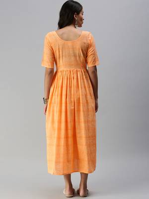Orange woven blended cotton maxi-dresses 2