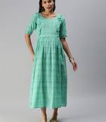 Teal woven blended cotton maxi-dresses