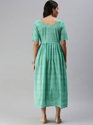 Teal woven blended cotton maxi-dresses 2