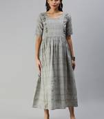 Grey woven blended cotton maxi-dresses