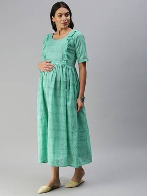 Teal woven blended cotton maxi-dresses 3
