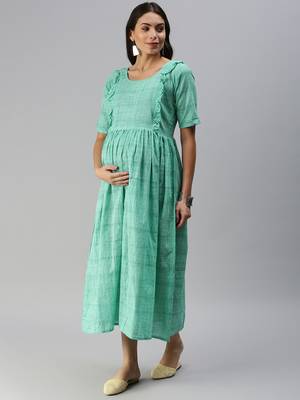 Teal woven blended cotton maxi-dresses 4