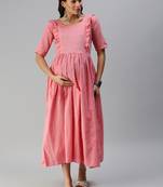 Pink woven blended cotton maxi-dresses