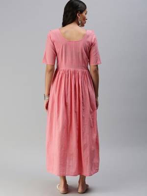 Pink woven blended cotton maxi-dresses 2