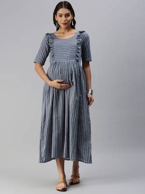Grey woven blended cotton maxi-dresses 1