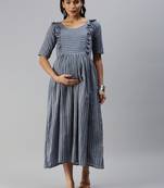Grey woven blended cotton maxi-dresses