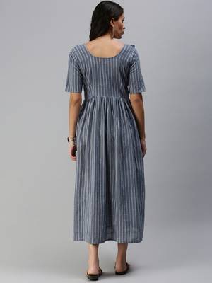Grey woven blended cotton maxi-dresses 2