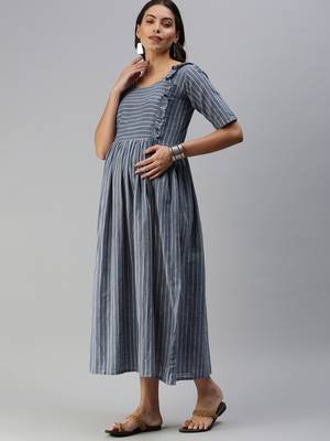 Grey woven blended cotton maxi-dresses 3