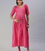 Pink woven blended cotton maxi-dresses