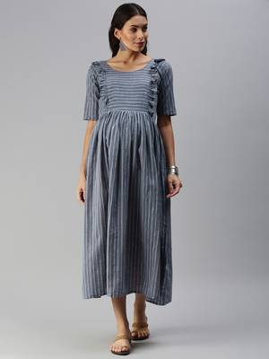 Grey woven blended cotton maxi-dresses 4
