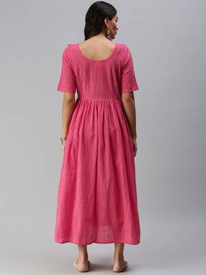 Pink woven blended cotton maxi-dresses 2