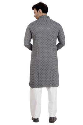 ARRUGA Grey embroidered rayon pathani-suits 4