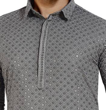 ARRUGA Grey embroidered rayon pathani-suits 5