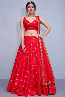 Red  sequence embroidery work Lehenga Choli With Un-Stitched Blouse 1