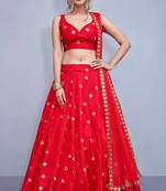 Red  sequence embroidery work Lehenga Choli With Un-Stitched Blouse