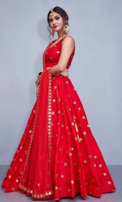 Red  sequence embroidery work Lehenga Choli With Un-Stitched Blouse 3
