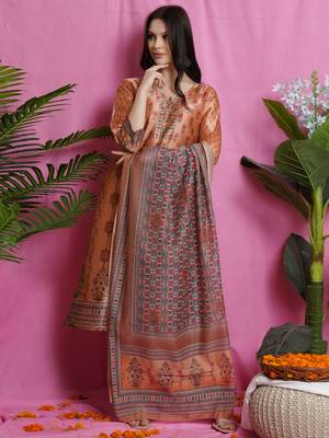 Orange printed silk blend salwar 1