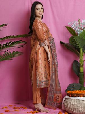 Orange printed silk blend salwar 2