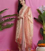 Yellow printed silk blend salwar