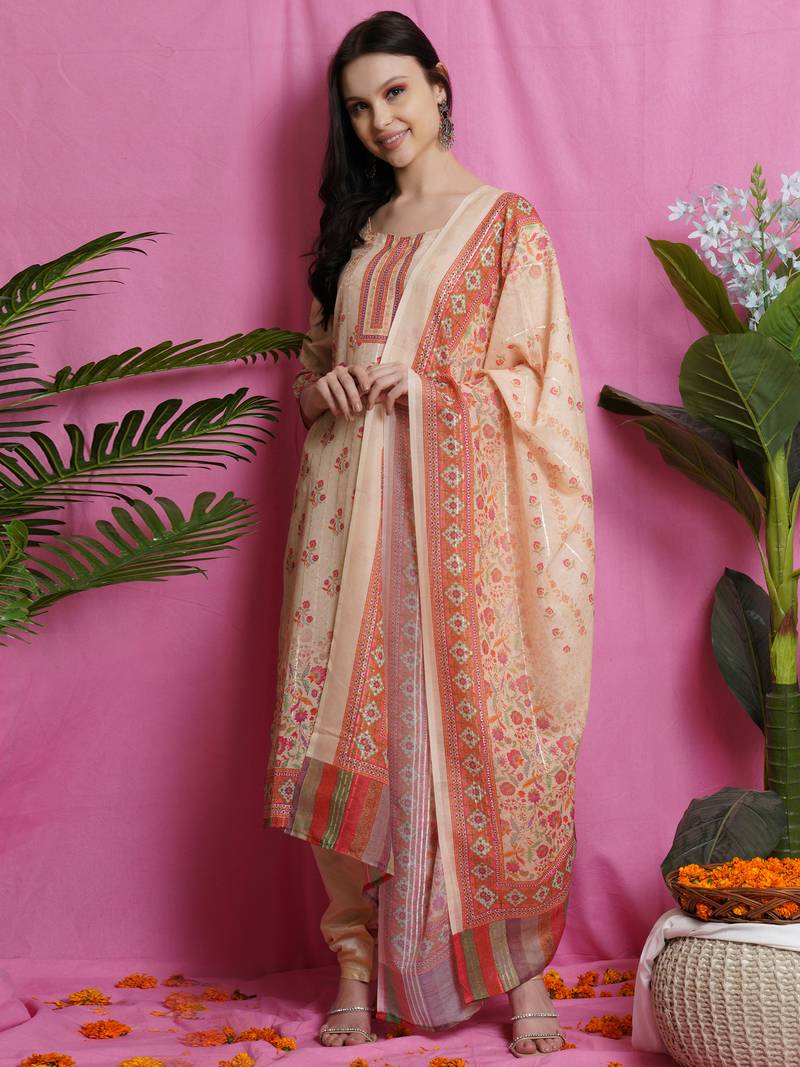 Yellow printed silk blend salwar