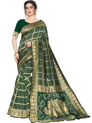 Green Woven Silk Blend Saree With Blouse 1