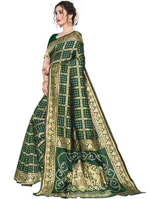 Green Woven Silk Blend Saree With Blouse 2