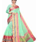 Green woven cotton silk saree with blouse